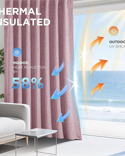 Joydeco Blackout Curtains for Bedroom - 96 Inch Long 100% Light Blocking 2 Panels Set Pink Drapes, Thermal Insulated Room Darkening Curtains, Linen Textured for Living Room, Rod Pocket & Back Tabs