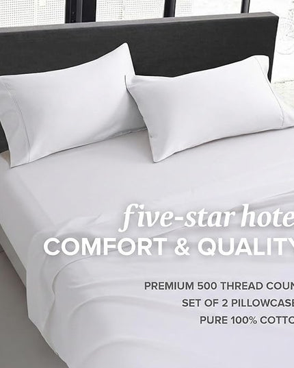 Beckham Hotel Collection Bed Pillows with Cotton Pillowcases King Size Sets of 2, Soft Down Alternative Pillows for Sleeping, Open End Cases for Easy Changing, White