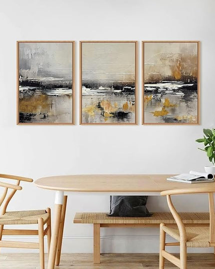 HOURIA Abstract Neutral Brown Tan Canvas Framed Wall Art Set,Textured Grunge Beige Wall Decor,Minimalist Black White Brush Stroke Artwork,Pastel Minimal Zen Print for Living Room,Bedroom-16 x24 x3
