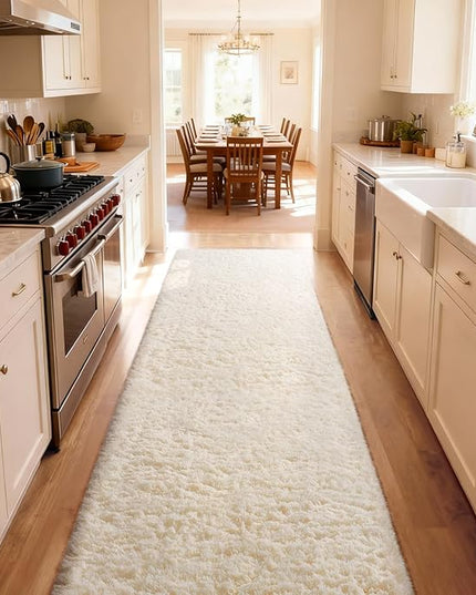 Ophanie 2x10 Runner Rug for Hallway, Upgrade Non-Slip Fluffy Soft Bedside Rugs, Bedroom Living Room Ivory Shaggy Carpet for Kids Girls Boys Dorm Nursery Home Decor Aesthetic