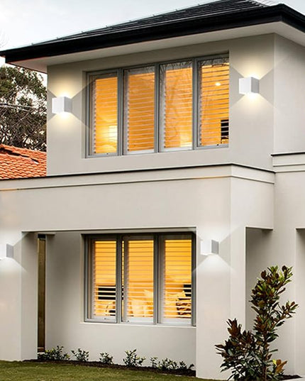 2 Pack LED Outdoor Wall Sconces Exterior/Interior,Modern Square Aluminum Wall Light Fixture ,Variable Beam IP65 Waterproof Lights.15W 3-Color-Changeable Up and Down Outdoor Lighting Fixtures（White）