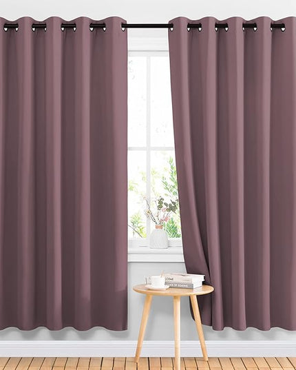 NICETOWN Blackout Curtains Panels for Bedroom - Grommet Room Darkening Noise Reducing Thermal Insulated Solid Privacy Window Treatments for Living Room (2 Panels, W66 x L72, Dry Rose)