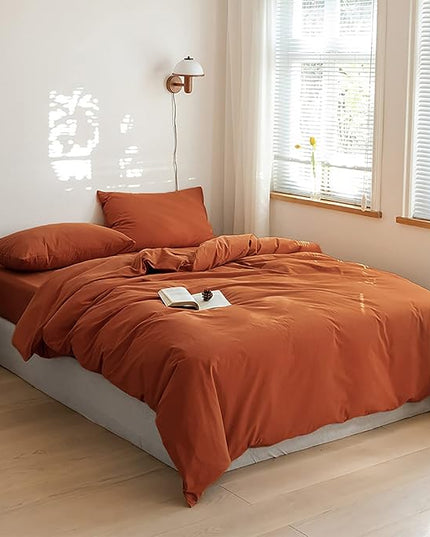 Luxlovery Burnt Orange Comforter Set Queen Rust Bedding Set Caramel Solid Blanket Quilts Rust Reddish Orange Terracotta Color 3 Piece Comforter Set for Queen Bed