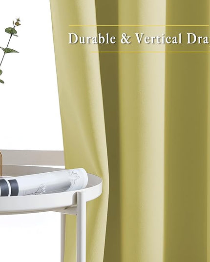 NICETOWN Paler Yellow Room Darkening Curtains for Living Room, Window Treatment Thermal Insulated Room Darkening Grommet Drapes Sound Dampening for Bedroom, 2 Panels, W37 x L72