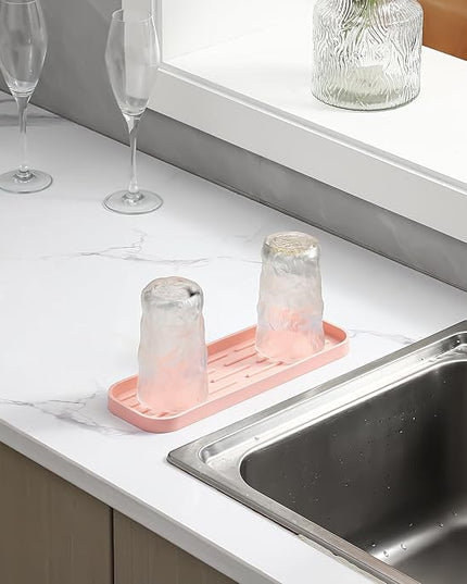 Silicone Kitchen Sink Organizer Tray for Multiple Usage,Easy Clean,Eco-Friendly Sponges Holder for Kitchen Bathroom Counter or Sink,Dish Soap Dispenser,Scrubber,Bottle,Cup Pink 12" x 4”