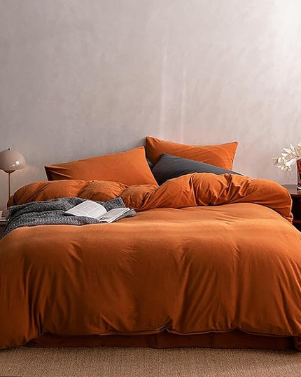 Luxlovery Burnt Orange Fluffy Comforter Cal King Rust Caramel Velvet Bedding Comforter Sets Flannel Winter Sherpa Micromink Blanket Quilts Warm Comfy Soft Bedding Comforter Set