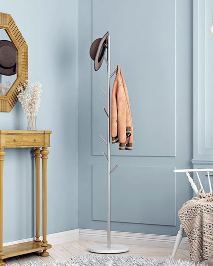 Silver Coat Racks, Metal Coat Rack Freestanding with Hooks, Entryway Coat Rack Stand, Coat Racks with Marble Base, Coat Tree for Hanging Clothes, Hats, Bags