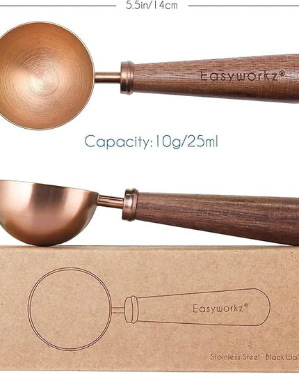 Easyworkz Retro Stainless Steel Coffee Spoon With Black Walnut Handle,10g - Measuring Spoon (Rose gold)