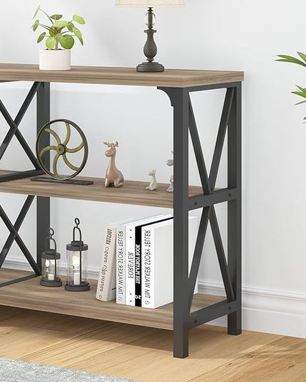 LVB Rustic Console Table, Wood Metal Entryway Table Behind Couch, Industrial Sofa Table with 3 Tier Storage Shelf, Modern Wooden Foyer Hallway Table for Entry Living Room Bedroom, Rustic Oak, 47 Inch