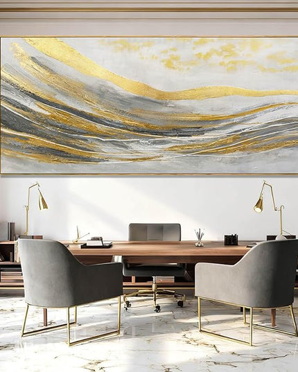 Artexist Abstract Wall Decor White and Gold Line Canvas Art Pictures Vintage Wall Art 32"x70" Large Artwork for Living Room Office Art