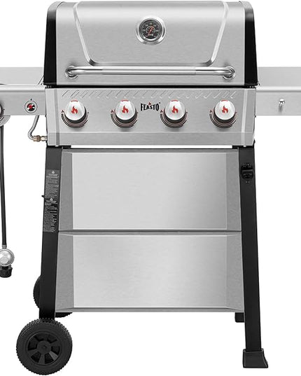 All Stainless Steel 4+1 Burner Gas BBQ Grill, Outdoor Propane Grill with Premium Enameled Coated Chamber Body & Porcelain-Enameled Cast lron Grates, 48,000 BTU