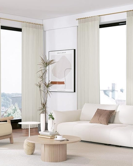 Pinch Pleated Light Filtering 96 Inches Long Curtains for Living Room, Thick Privacy Pleat Off White Linen Curtain 8 ft Length Rustic Country Drapes for High Ceiling to Floor Tall Windows 2 Panels