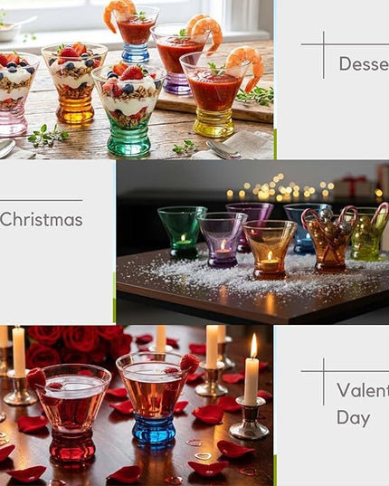 ColoVie Martini Glasses Set of 6 - Cocktail Glasses - 8oz Stemless Margarita, Bar, Dessert Glass - Colored Liquor Drinking Glassware - Cosmo, Manhattan, Espresso Martini - Cocktail Party Gift for Her