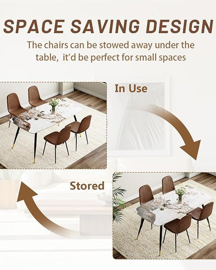 Table and Chairs Set of 4, Dining Room Table Set for 4, Sintered Stone Kitchen Table Top and Modern Chairs Set of 4 for Kitchen Dining Room