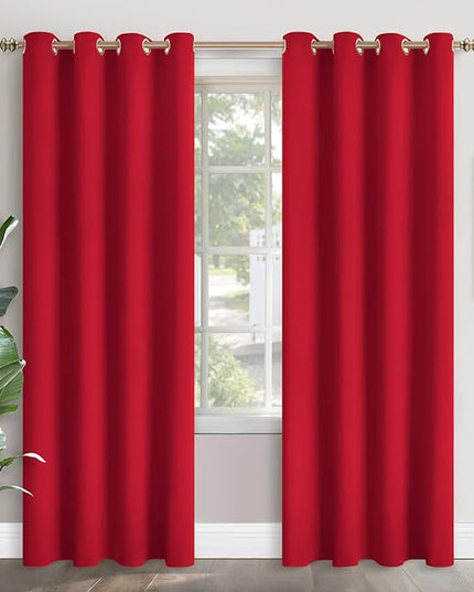 YoungsTex Red Blackout Curtains 84 Inch Length 2 Panels for Bedroom - Thermal Insulated Drapes with Grommet Room Darkening Privacy Christmas Decor for Living Room, 52 x 84 Inch