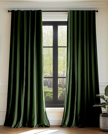 Lazzzy Velvet Blackout Curtains Thermal Insulated Room Window Drapes Super Soft Luxury Curtains for Living Room Bedroom Rod Pocket 2 Panels, Moss, 42" W x 84" L