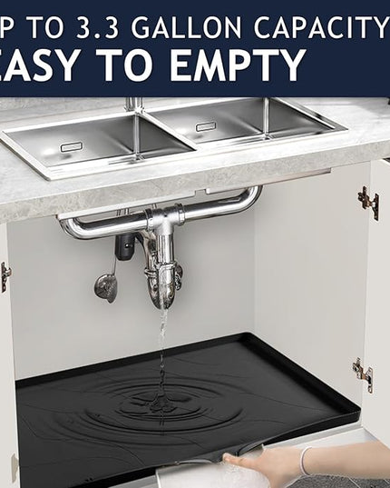 Premium Under Sink Mats for Kitchen Waterproof 34" x 22", Extra Thick Non-Slip Silicone Under Sink Liner Drip Tray, Raised Edge Under Sink Cabinet Mat ,Prevent Drips, Leaks, Spills,Black