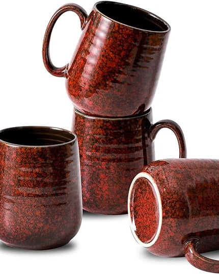 Hasense Red Coffee Mugs Set of 4, 12 oz Coffee Cups Ceramic, Latte Mug with Large Handle for Coffee, Tea, Milk and Chocolate,Easy Hold & Clean, Dishwasher & Microwave Safe