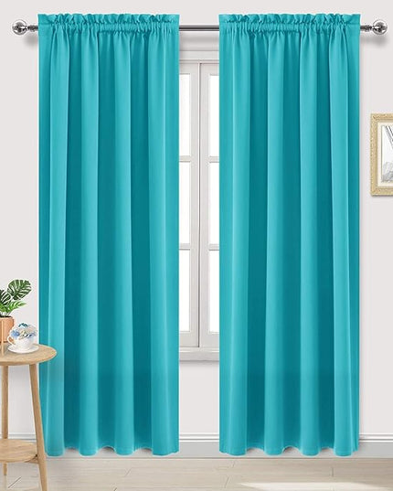 DWCN Insulated Blackout Curtains for Bedroom, Energy Saving Privacy Room Darkening Curtains for Living Room (W60 x L84 inch, Turquoise, Set of 2 Panels, Top of Rod Pocket)