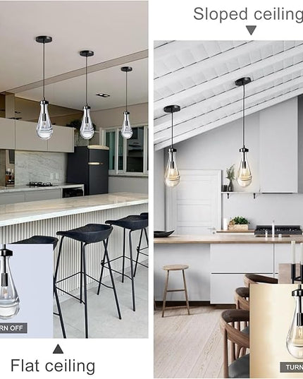 Modern Raindrop Pendant Lights Set of 2, Bronze Pendant Lights Kitchen Island, Black Pendant Light Island Lights for Kitchen Chandeliers for Living Room Bathroom Bedroom Hallway,Bulb Included