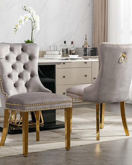 51" Glass Dining Table Set for 4, Modern Dining Room Table Set for 4, Gold X-Shape Glass Kitchen Table with 4pcs Gray Dining Chairs, 5 Piece Dining Set for Dining Living Room