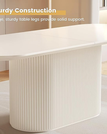 Guyii 7-Piece Oval Dining Table Set, 62.99" Modern Kitchen Table with 6 Chairs, Indoor Rectangular Dining Room Table for Kitchen, Living Room, Cream White