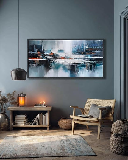 Abstract Wall Art for Living Room - Modern Blue Wall Decor, Large Canvas Artwork, Framed Wall Art Bedroom Pictures, Navy Decor for Above Bed, Contemporary Home Decor 20×40IN