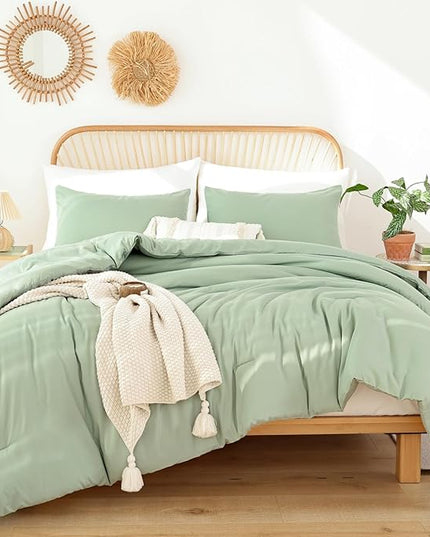 ROSGONIA King Size Sage Green Comforter Set - 3 Piece Bedding Set with Boho Style, Lightweight Down Alternative Comforter, Cozy Blanket Bedspreads Quilt for All Seasons