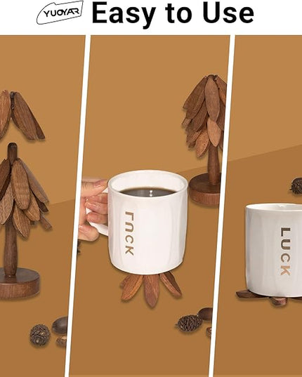 Yuoyar Coasters, Wooden Tree-Shaped Sapeli Wood Drink Coasters Set for Coffee Table, Kitchen Table Decor