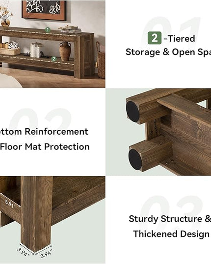 70.9-Inch Solid Wood TV Stand, Farmhouse TV Console for 65/70/80/85-Inch TVs, Entertainment Center with Storage Shelves for Living Room, Bedroom, Rustic Brown