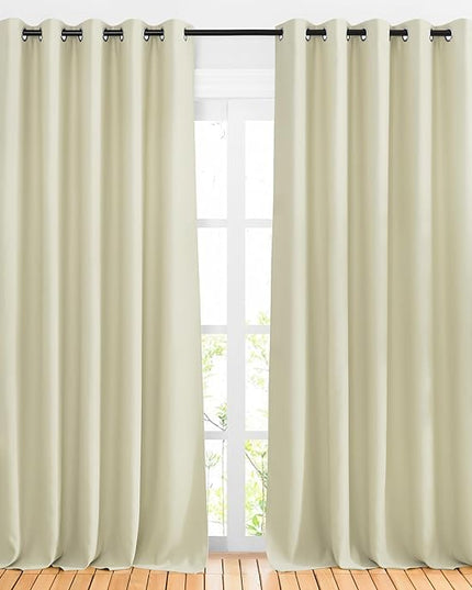 NICETOWN Room Darkening Curtains Extra Long 110 Inches, Grommet Thermal Insulated Weighted Window Treatments for Living Room/Farmhouse, W66 x L110, Beige, 2 Panels