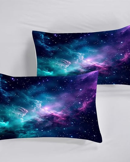 Galaxy Bedding Set King Size Blue Space Comforter for Girls Boys Women Bedroom Decor Moon Cloud Starry Sky Glitter Star Quilt Bed Sets, 1 Comforter 2 Pillowcases