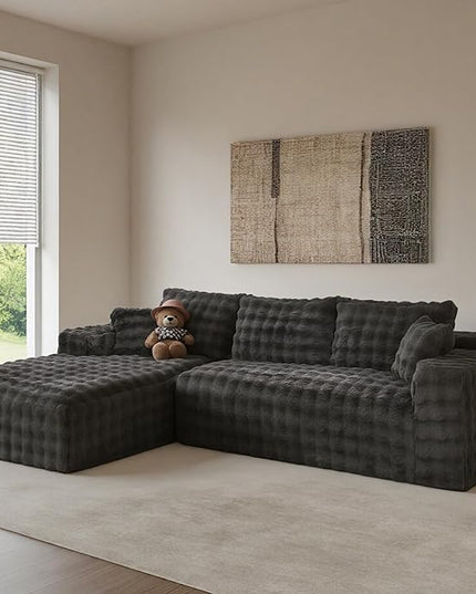 TYBOATLE 107’’ Boneless Slow-Rebound Memory Foam Couch, Cloud Sectional Couches for Living Room w/Upgraded Fabric, Deep Seat Comfy Fluffy L Shaped Modular Sectional Sofa (Grey, Left Facing Chaise)