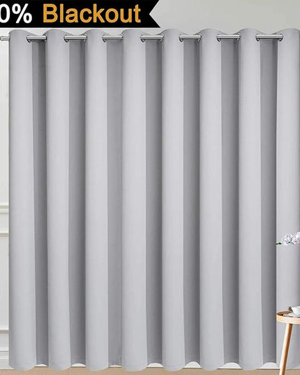 Yakamok Extra Wide 100% Blackout Curtains for Patio Door, Thermal Backing Sliding Glass Door Drape, Privacy Assured Window Treatment for Sliding Door Curtains, Light Grey, W100 x L96, 1 Panel