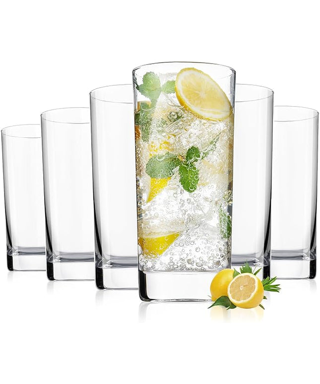Highball Glasses Set of 6, 13oz Tall Drinking Glasses, Water Glass for Kitchen, Tom Collins Glasses, Mojito Glass Cups, Cocktail Glasses for Bar Glassware