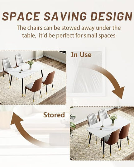 50'' Dining Table Set for 4, Dining Room Sets for 4, Sintered Stone Dining Table Chairs Set of 4, Easy to Assemble，Suitable for Small Spaces