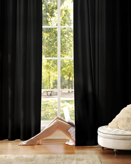 Anmao Non-See-Through Black Privacy Curtains for Living Room 45 Inch Length 2 Panels Set, Semi Sheer Light Filtering Window Curtains Drapes for Bedroom, 52 Inch Wide Each Panel