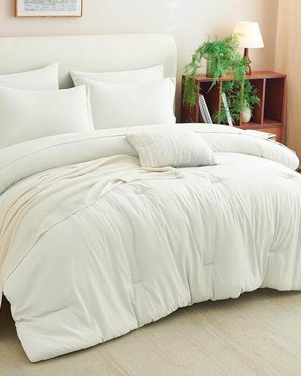 CozyLux King Size Comforter Set Ivory, 7 Pieces Bed in a Bag King Comforter Set with Sheets, Soft Bedding Set with Down Alternative Comforter, Fitted Sheets, Flat Sheets, Pillow Shams and Pillowcases