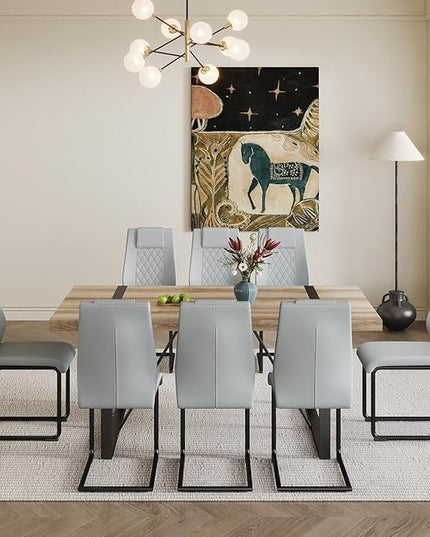 9 Piece Dining Table Set，Dining Room Table Set for 8，71'' Kitchen Table and PU Leather Chairs Set of 8，8 Chair Dining Table Set for Kitchen Dining Room