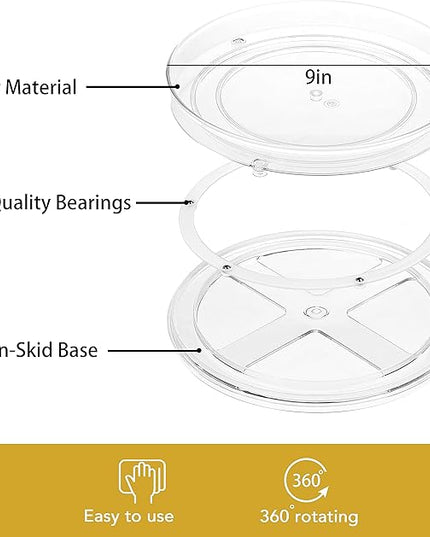 URALFA 9 Inch Lazy Susan Spice Rack Organizer, 360 Degree Rotating Round Lazy Susan Turntable for Cabinet, 2-Pack, Clear