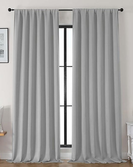 Gwine Light Grey Blackout Curtains for Bedroom 96 Inch Length, Room Darkening Energy Saving Black Out Curtains for Living Room, Window Treatment Drapes with Rod Pocket, Each 50" Wx96 L, 2PC