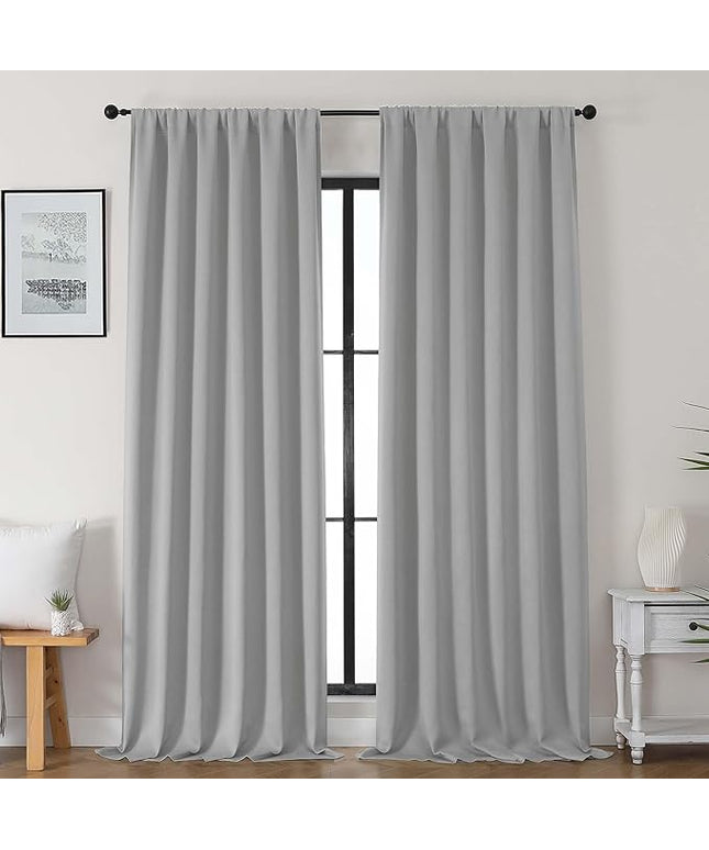 Gwine Light Grey Blackout Curtains for Bedroom 96 Inch Length, Room Darkening Energy Saving Black Out Curtains for Living Room, Window Treatment Drapes with Rod Pocket, Each 50" Wx96 L, 2PC