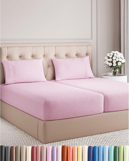 Split King Size 5 Piece Sheet Set - Comfy Breathable & Cooling Bed Sheets Set - Hotel Luxury Bedding for Women, Men, Kids, Teens, Boys & Girls - Deep Pockets and Wrinkle Free - Oeko-Tex - Light Pink