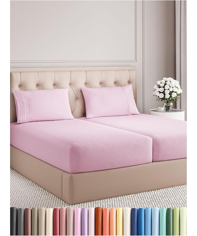 Split King Size 5 Piece Sheet Set - Comfy Breathable & Cooling Bed Sheets Set - Hotel Luxury Bedding for Women, Men, Kids, Teens, Boys & Girls - Deep Pockets and Wrinkle Free - Oeko-Tex - Light Pink