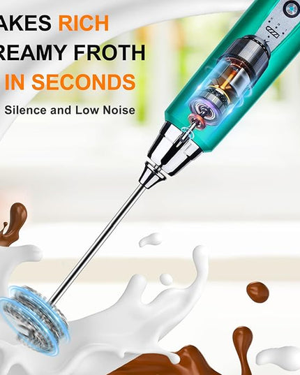 YUSWKO Handheld Milk Frother for Coffee, Rechargeable Drink Mixer with 3 Heads 3 Speeds Electric Coffee Frother For Latte, Cappuccino, Hot Chocolate, Egg