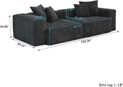 JACH 102" Corduroy Sectional Couch with 4 Pillows, Comfy Modular Sectional Sofa, Cushion Covers Removable, Oversized Love Seat Couches for Living Room, Office, Apartment, Black