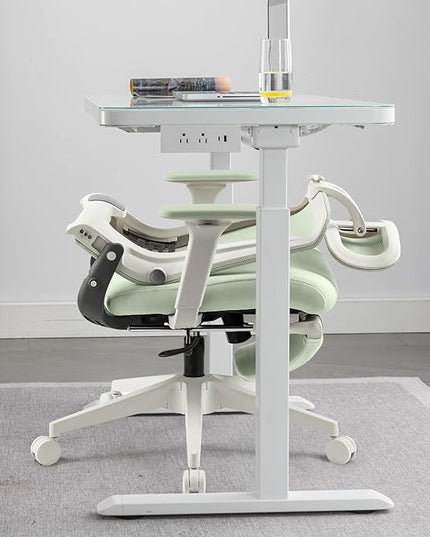 Foldable Office Chair with Foot Rest, Ergonomic Office Chair with Adjustable Lumbar Support, Headrest, Armrest, Home Office Desk Chair for Space Saving, Work from Home, Green