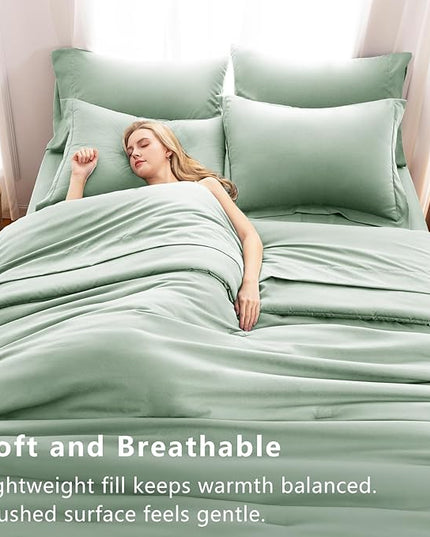 CozyLux California King Comforter Set Sage Green, 7 Pieces Cal King Bed in a Bag Bedding Comforter Set with Sheets, 7PC Bed Set with Comforter, Fitted Sheets, Flat Sheets, Pillow Shams and Pillowcases