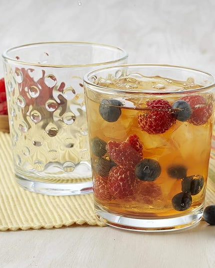 Libbey Awa Tumbler and Rock Glasses Drinking Set, Elegant Polka Dot Drinking Glasses Set of 16, All Purpose Glass Cups Set for Events and Everyday Use