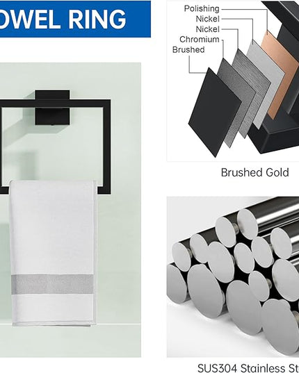 10-Pieces Bathroom Hardware Set, SUS304 Stainless Steel Wall Mounted 23.6 Inch Towel Bar, Toilet Paper Holder, Towel Hooks, Bathroom Towel Bar Set (Matte Black (Type 2), 10 Piece-23.6 inch)